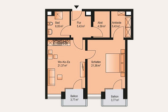 Beispiel Wohnungsgrundriss: 2-Zimmer Wohnung GartenhausWohnungsbeispiel 2-Zimmer Wohnung (1. OG)