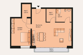 Beispiel Wohnungsgrundriss: 2-Zimmer Wohnung im 2. OG